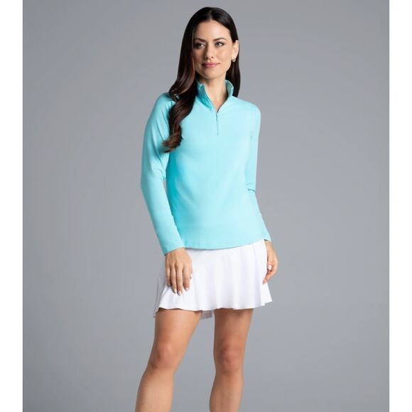 IBKUL Mock Neck Half Zip Long Sleeve Top Seafoam XL - Picture 10 of 10